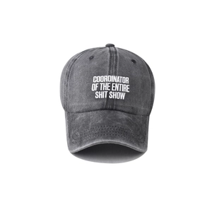 Washed cotton vintage baseball cap in dark grey with Coordinator print design