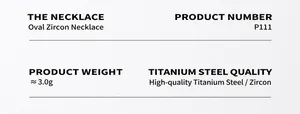 Detailed specifications for the oval zircon necklace made of titanium steel and zircon