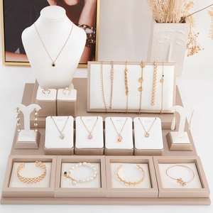Jewelry Display Props PU Leather Brushed Texture Necklace Ring Earring Bracelet Holder Organizer For Showcase Counter Livestreaming Elegant