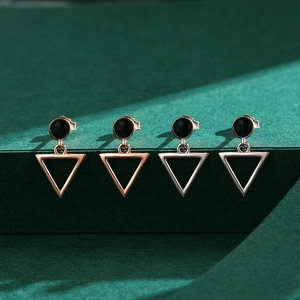 Elegant S925 sterling silver hollow triangle drop earrings in gold and silver tones