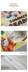 Detail of canvas beach tote with starfish print, cotton rope handles and metal eyelets