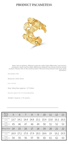 Detaillierte Größentabelle für Ginkgoblatt-Ring aus 925er Silber mit verstellbarem Band