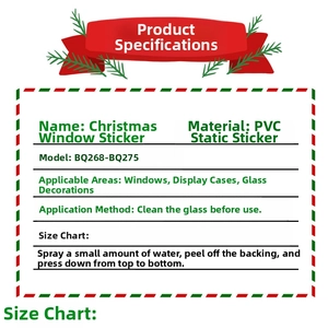 Detail showing PVC electrostatic Christmas window sticker application and material specs
