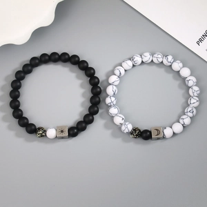 Sun Moon Natural Stone Beaded Bracelets Luminous Matte Glass Stainless Steel Charms Couple Friendship Jewelry Minimalist