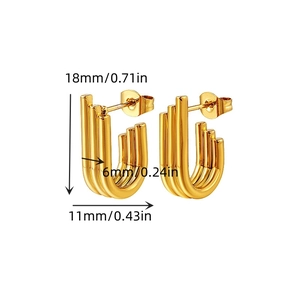 Retro Edelstahl Ohrringe in Gold mit unregelmäßigem Hohlraum-Design und geometrischem Stil