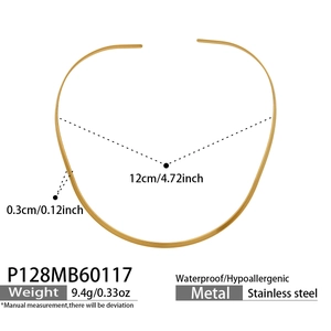 Vue technique du tour de cou en V doré en acier inoxydable avec dimensions et spécificités