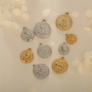 Religious Round Coin Pendants Stainless Steel Embossed Saint Judas Tadeo Napoleon III Vintage Charms For DIY Jewelry Making