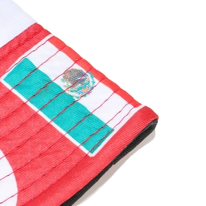 Détail macro du tissu en maille drapeau mexicain avec emblème d'aigle et couture rouge