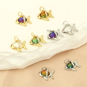 DIY 18K gold and silver plated zircon fish pendant with gradient crystal stones
