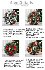 Detailed specification chart for 30cm festive Christmas wreaths with berries and pinecones