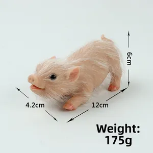 Detailed size chart of realistic silicone pig toy with 12cm length and white fur texture