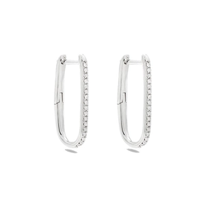 Elegant silver rectangle hoop earrings with shimmering zircon pavé stones