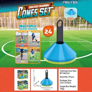 24pcs soccer training marker cones in blue and neon green with a black carrying rack