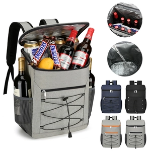 Gray insulated picnic backpack with large capacity storage for food and drinks
