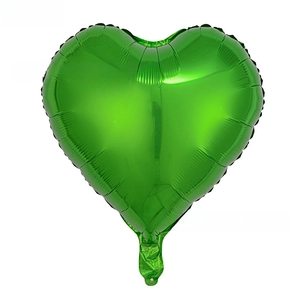 Detail of 18 inch green heart-shaped foil balloon with reflective metallic finish