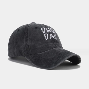 Classic washed cotton baseball cap in dark grey with white DOG DAD embroidery