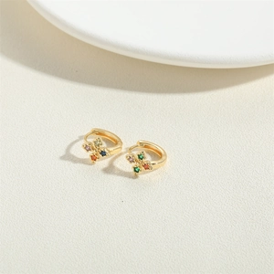 Minimalist 14K gold plated huggie earrings with colorful zircon crystal pendants