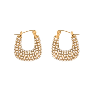 Elegante goldene U-förmige Creolen mit weißen Perlen und Clip-Verschluss für Damen