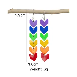 Rainbow acrylic drop earrings with 6 colors and V-shape design, 9.9cm length, weight 6g