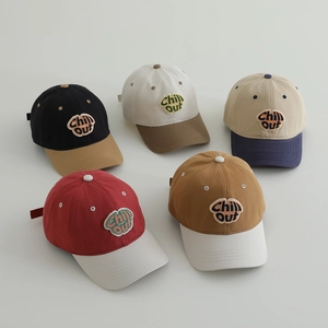 Kids color-block baseball caps with Chill Out embroidery and adjustable straps