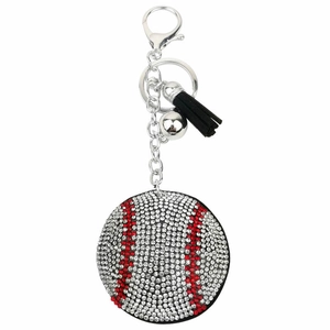 Sports Theme Rhinestone Keychain Zinc Alloy Crystal Studded Ball Shape Bag Pendant Charm With Tassel And Bell