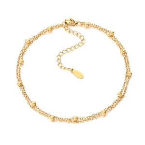 Minimalist double layered bead chain bracelet in 18K gold plated stainless steel