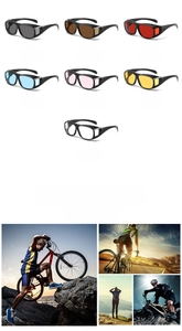 Outdoor sports cycling sunglasses shown in seven distinct lens colors for all-weather vision