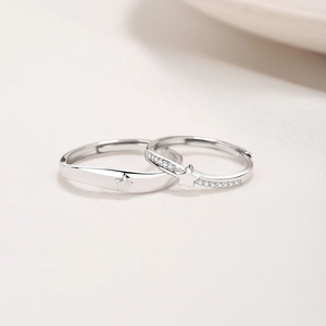 S925 sterling silver couple rings with shooting star design and adjustable open bands