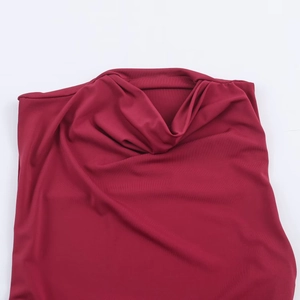Elegant burgundy draped neck long dress with subtle ribbed texture and ruched details