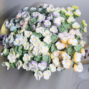 Handmade Crochet Pansy Flowers Bouquet Knit Woolen Yarn Finished Artificial Flowers For Home Decor Gift