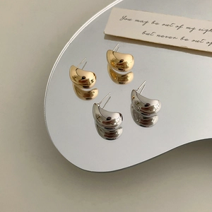 Minimalist Irregular C Shape Bean Stud Earrings With 925 Sterling Silver Earring Post Glossy Alloy For Women