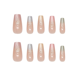 Rainbow glitter gradient long coffin press-on nails set with sparkly multicolor finish