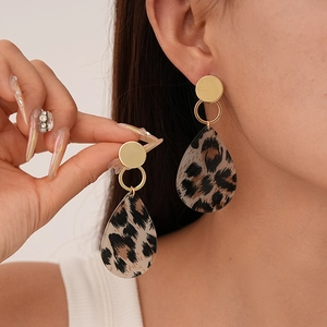 Vintage Leopard Print Teardrop Rectangle Earrings Alloy Resin With 925 Sterling Silver Earring Post Retro For Women