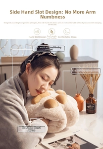 Detail of cat paw nap pillow with plush hand-warmer pocket and cozy air-conditioning blanket