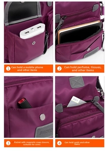 Detailed multi-pocket organization view showing zipper and magnetic buckle compartments