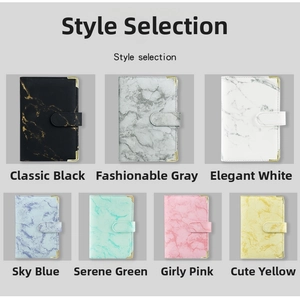 Collection of A6 marble PU leather binders in various colors with metal corners