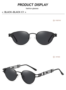 Steampunk black metal sunglasses detail with double bridge and hollow temple structure