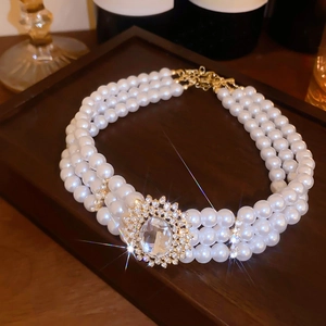 Collier Multirang En Künstliche Perles Imitation Baroque Vintage Et Boucles Oreilles Pampilles En Strass Bijoux Pour Femme