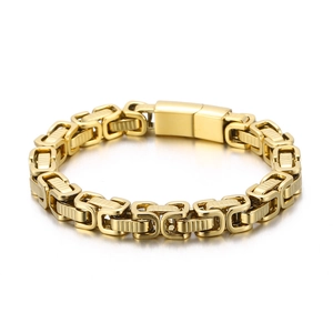 Bracelet Byzantin Homme Acier Inoxydable Chaîne À Maillons Carrés Punk Hip Hop Industriel Rétro Poli