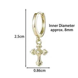 Golden iris cross hoop earrings for men and women with polished finish and sparkling crystals