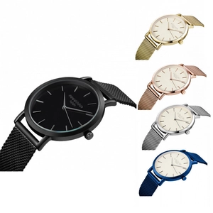 Montre à quartz minimaliste avec bracelet en maille d'acier inoxydable en cinq coloris