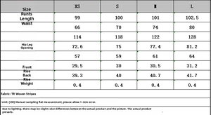 Tableau des tailles pour pantalon large femme avec mesures XS, S, M, L en centimètres