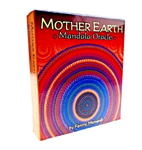 Detailed view of Mother Earth Mandala Oracle box by Fanny Menardi with colorful dot art