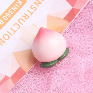 Pink gradient resin peach charm with green leaves for DIY phone case craft decoration
