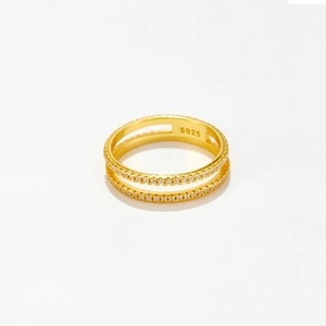 Luxurious S925 sterling silver double-layer gold ring set with sparkling white zircon