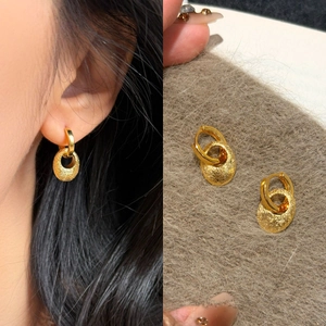 Metall Oval Ohrhänger Gold Strukturierte Creolen Minimalistischer Modeschmuck Für Damen Mit Stahlohrringstecker