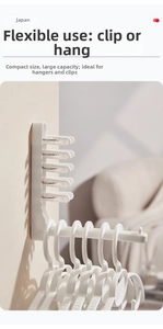 Wall-mounted white clothes hanger organizer with clips for balcony storage efficiency