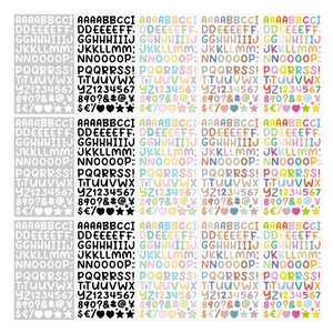 0.5-inch cartoon alphabet and number sticker set in 15 sheets with colorful grid layout