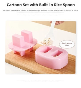 Pink triangle onigiri mold set with white rice scoop for kids bento lunch box