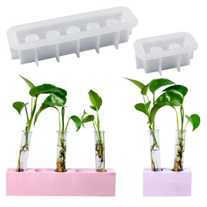 Moules en silicone pour vases à tubes à essai hydroponiques avec bases carrées et fleurs